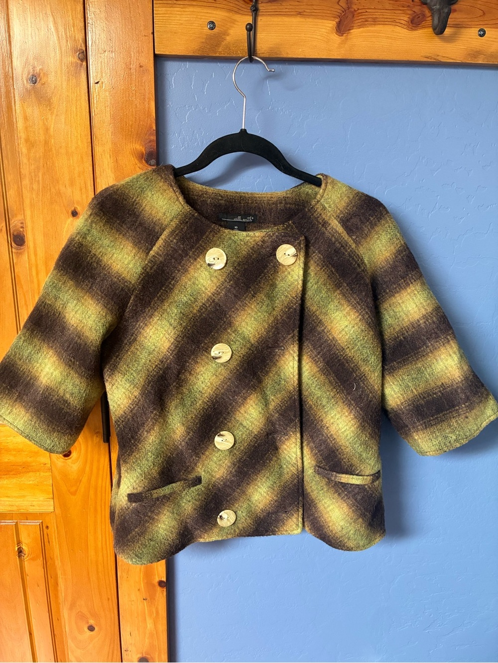 Wool Blend Green & Brown Womens Jacket